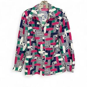 Vintage 70s Alex Colman geometric prints blouse size L